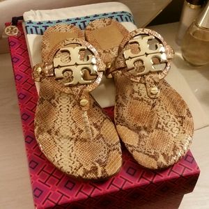 •RARE• Miller Sandals in Tan Snake Print and Gold